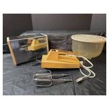 Vintage Sears Three Speed Electric Food Mixer, VTG GE Toaster and Microwave Popcorn Popper