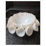 VINTAGE Hazel Atlas Opaque Swirl 13-Piece Punch Bowl with Cups