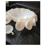 VINTAGE Hazel Atlas Opaque Swirl 13-Piece Punch Bowl with Cups