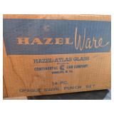 VINTAGE Hazel Atlas Opaque Swirl 13-Piece Punch Bowl with Cups