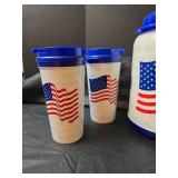 NIB American Flag Travel Mug Set
