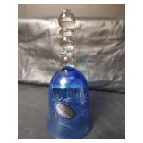 Opah Crystal , German Hand Cut Crystal Bell with Floral Starburst Design - Cobalt Blue with Clear Glass Finial and Crystal Clapper, 6 inches