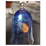 Opah Crystal , German Hand Cut Crystal Bell with Floral Starburst Design - Cobalt Blue with Clear Glass Finial and Crystal Clapper, 6 inches