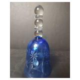 Opah Crystal , German Hand Cut Crystal Bell with Floral Starburst Design - Cobalt Blue with Clear Glass Finial and Crystal Clapper, 6 inches