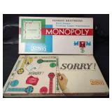 Vintage Parker Brothers Monopoly and Sorry Board Game Set