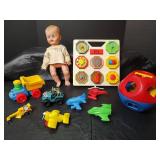 Vintage 1970s Toy Collection with Shelcore Activity Board, Doll and More