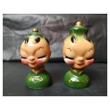 Vintage 1950s Japanese Kokeshi Salt and Pepper Shakers, Handpainted