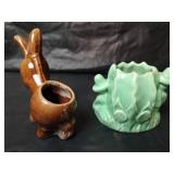 Mid Century Ceramic Planters - Porcelain Donkey and Cactus