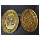 Embossed Metal Colonial Scene Wall Plates - Set of 2, 11 wide x 15 tall