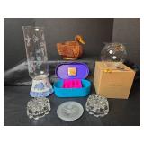Assorted Lot - Instant Aquarium Glass Fish Bowl,  Hummingbird Etched Glass Holder,  Plastic Organizer Box and More