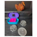 Assorted Lot - Instant Aquarium Glass Fish Bowl,  Hummingbird Etched Glass Holder,  Plastic Organizer Box and More