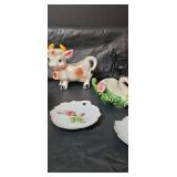 Decorative Collection - Ceramic Cow Creamer and Rose Plates Made in Japan, Ceramic Swan Candle Holders and More