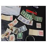 Assorted Lot - Vintage Stamps, Key Chains and More