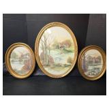 Set of 3 Oval Framed Countryside Landscape Prints