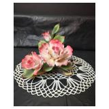 Andrea by Sadak Gallery Originals Pink Rose Porcelain Floral with Lace Doily