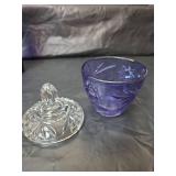 Anchor Hocking 1930s Refrigerator Dish with Lid,  Blue Glass Candy Dish with Clear Lid, Cobalt Blue Wine Bottles and More