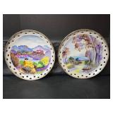 Vtg Japanese Hand Painted Landscape Decorative Ceramic Plates