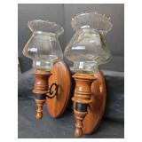 Wooden Wall Sconces with Glass Hurricanes, Tin Box with Lid and Wicker Basket with Liner
