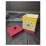 Wooden Wall Sconces with Glass Hurricanes, Tin Box with Lid and Wicker Basket with Liner