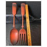 3 Legged Stool, Metal Fork and Spoon, 21 inches and Wicker Rug Beater