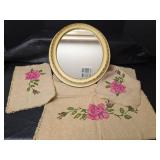 Vintage 17 x 14 Oval Mirror with Floral Coverlets