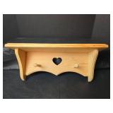 Decorative Pine Wall Shelf with Heart Cutout, 19 wide x 8 tall x 6 deep