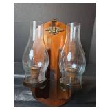 Eagle Crest Double Hurricane Wood Wall Sconce, 9 wide x 18 tall
