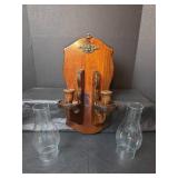 Eagle Crest Double Hurricane Wood Wall Sconce, 9 wide x 18 tall