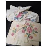 Handstitched Rose Cross Stitch Quilt Squares and Oblong Piece