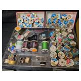 Large Thread Collection, Pins, Plastic Sewing Box and More