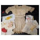 Victorian Era Dress and Baby Clothes with Accessories and Handpainted Floral Fabrics