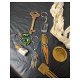 Mixed Lot - Longaberger Handwoven Basket Stamped and Dated, Electric Timex Clock, Papermate Pen Set, Key Chains and More