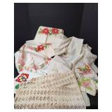 Vintage Handmade Dresser Runners Embroidered and Crochet, Apron, Pillowcases and Small Tablecloths