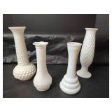 White Milk Glass Bud Vases Set of 4