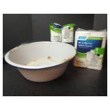 Vintage White Enamelware Basin with RV Toilet Paper