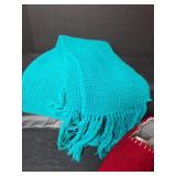 Avon Red Slippers with Turquoise Scarf Set