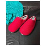 Avon Red Slippers with Turquoise Scarf Set
