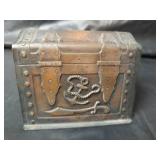 Vintage Rocky Mountain Iron Lock Piggy Bank Filled with Pennies