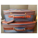 Samsonite Navy Blue Luggage Set with Brown Leather Trim, Like New