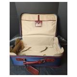Samsonite Navy Blue Luggage Set with Brown Leather Trim, Like New