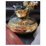 Polished Brass Ceiling Fan with 2- Sided Wood Blades and Frosted Shades Untested