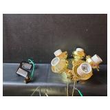 Polished Brass Ceiling Fan with 2- Sided Wood Blades and Frosted Shades Untested