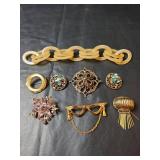 Brooches and Bakelite Chain