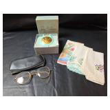 Lady Sunbeam Shavemaster Electric Razor, Vintage Eyeglasses, and Hankies