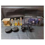 Blood Pressure Kit, 2 Hair Clips, and Glass Perfume Bottles