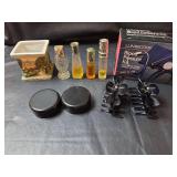 Blood Pressure Kit, 2 Hair Clips, and Glass Perfume Bottles