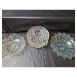 Crystal Clear Glass Footed Bowls and Light Blue Glass Bowl