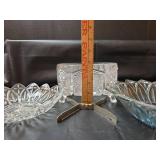 Crystal Clear Glass Footed Bowls and Light Blue Glass Bowl