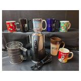 Sunbeam Mixer with Assorted Coffee Mugs, and Sifter