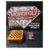 Monopoly Millionaire Board Game Bundle with Wooden Checkers Chest and Garfield Cards
